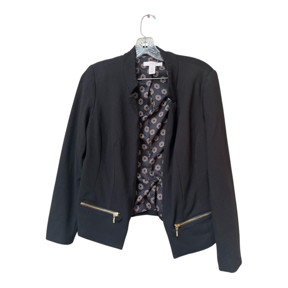Chico’s 0 Small Black Minimalist Stretch Blazer Gold Zip Capsule Workwear